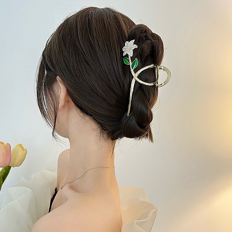 Jepit Rambut Korea Bahan Besi 11cm Motif Bunga Jasmine Jedai Logam Alloy JUMBO Korean