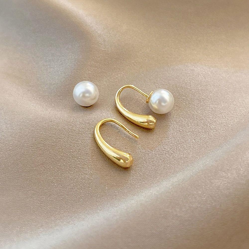 Mxbeauty Anting Tusuk Mutiara Trendi Sederhana Pesta Pernikahan Warna Emas Muda Mewah Ear Studs