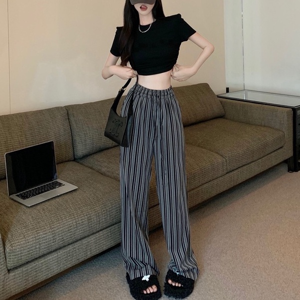 【Blossom】Vertical Stripe Wide Leg Culottes  Pants  2435