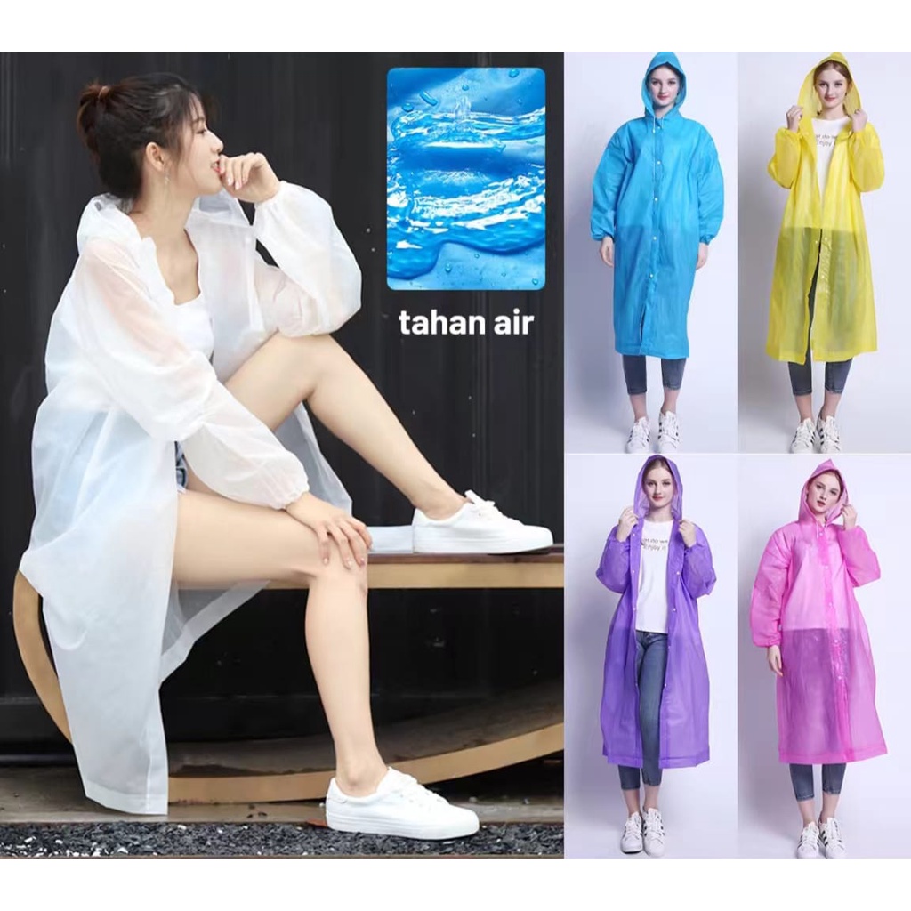 Jas Hujan Korea EVA Fashion Poncho Model Polos Banyak Warna - Unisex