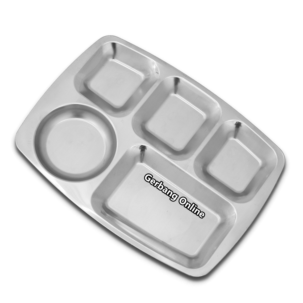 Piring Sekat 5 Stainless Nampan Food Tray India Asrama Food Grade Besar