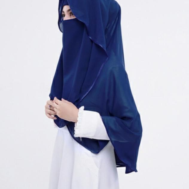 Khimar Arab bercadar / Hijab Niqob Syari Lis Praktis High Quality - Hitam