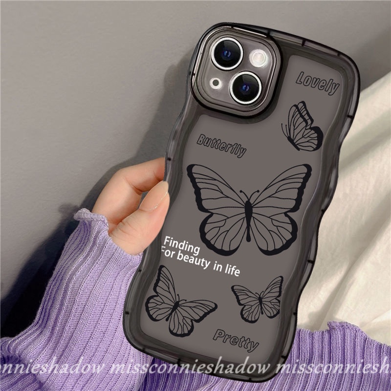 Casing Softcase TPU iPhone 11 14 13 12 Pro Max 6 6s 8 7 14 Plus XR X XS Max SE 2020 Shockproof Motif Kupu-Kupu Hitam