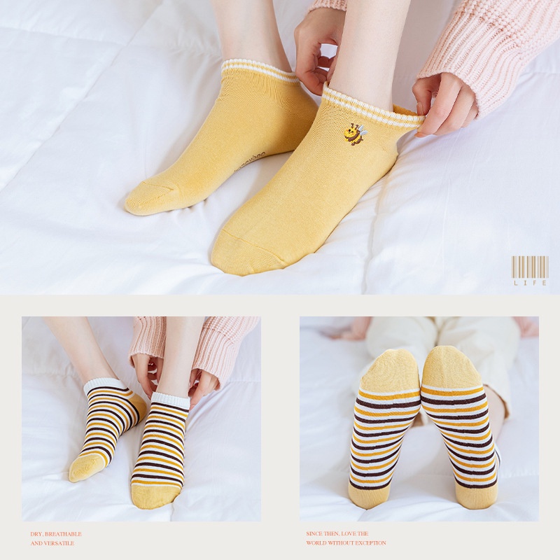 JOS1484 Kaos Kaki Lebah Pendek Semata Kaki / Kaos Kaki Honey Bee Short Ankle Socks