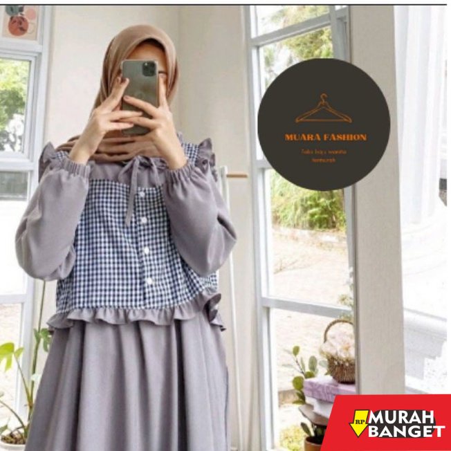 model gamis kombinasi polos terbaru 2022 Gamis Remaja Terbaru Dress Muslim Rompi Kotak Kotak Baju Muslim Murah LALA DRESS
