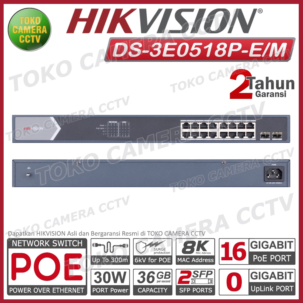 SWITCH POE GIGABIT 16 PORT 2 SFP HIKVISION DS-3E0518P-E/M