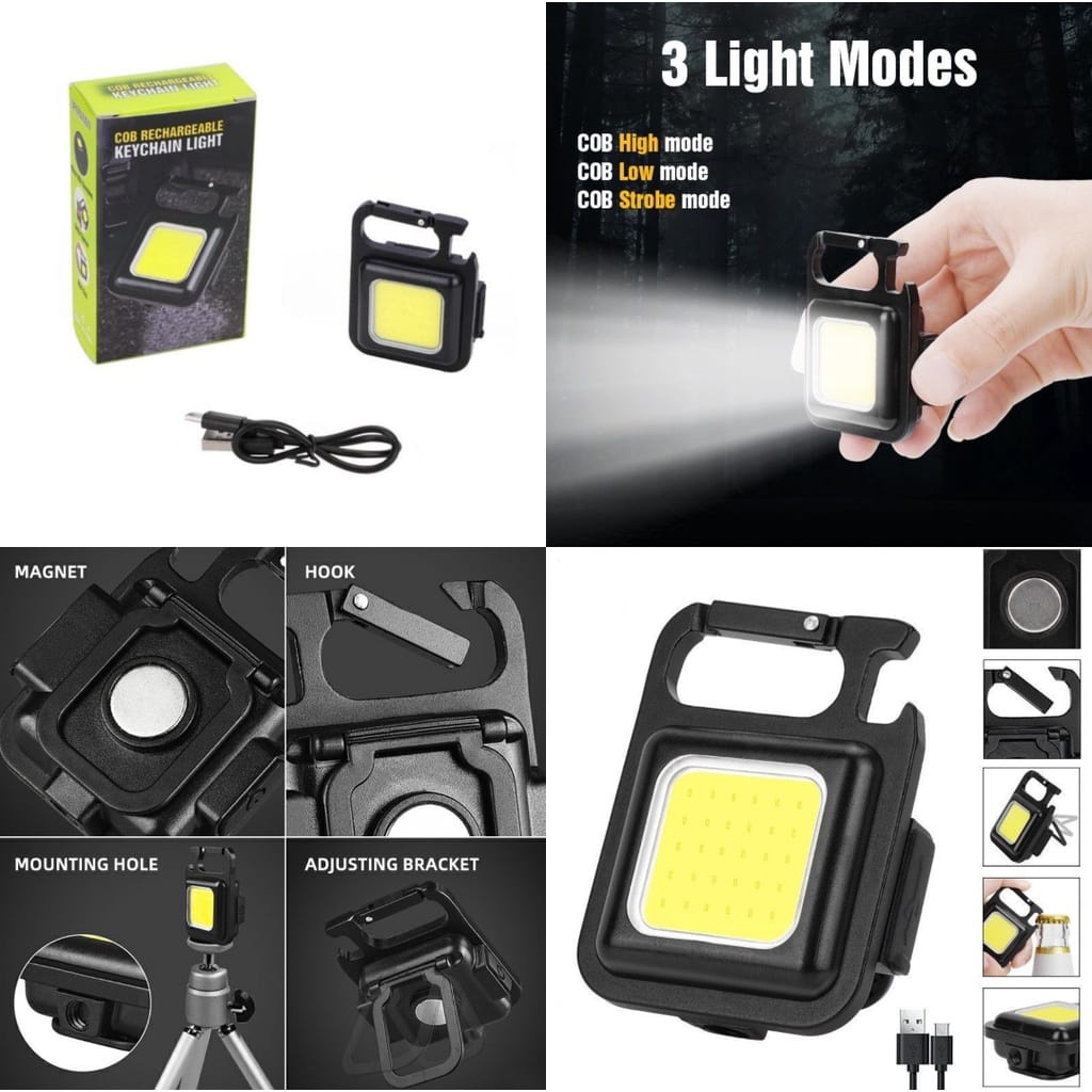 (JC)Mini Cob Keychain Lampu Senter Led Portable Light // Usb Rechargeable Emergency gantungan kunci