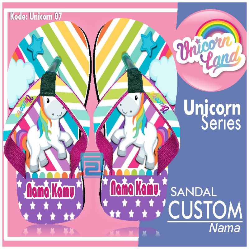 SANDAL CUATOM NAMA KARAKTER UNICORN ANAK/DEWASA |FREE CUSTOM SUKA SUKA