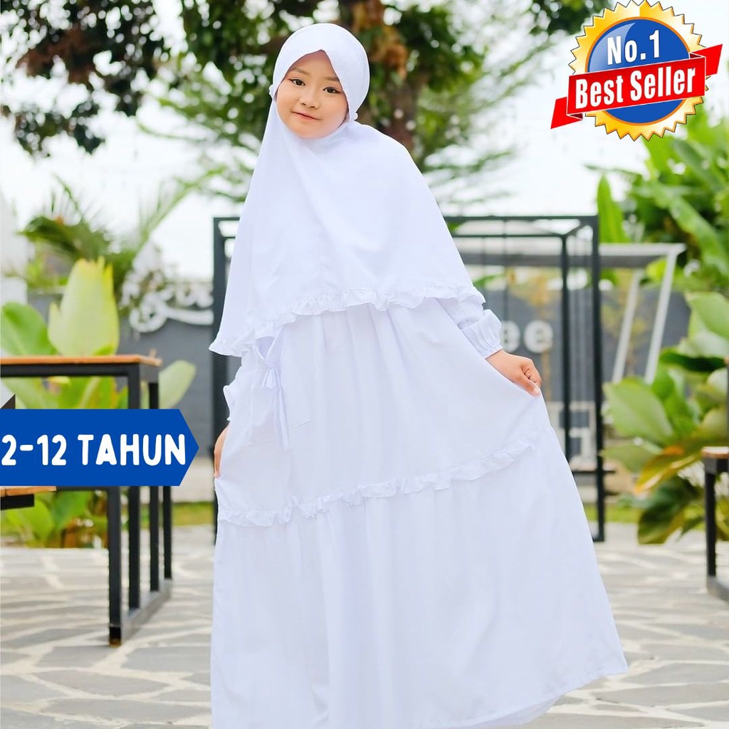 Gamis Amira Putih Anak Perempuan Set Jilbab Usia 1-12 Tahun / Baju Gamis Putih Polos Anak Perempuan 