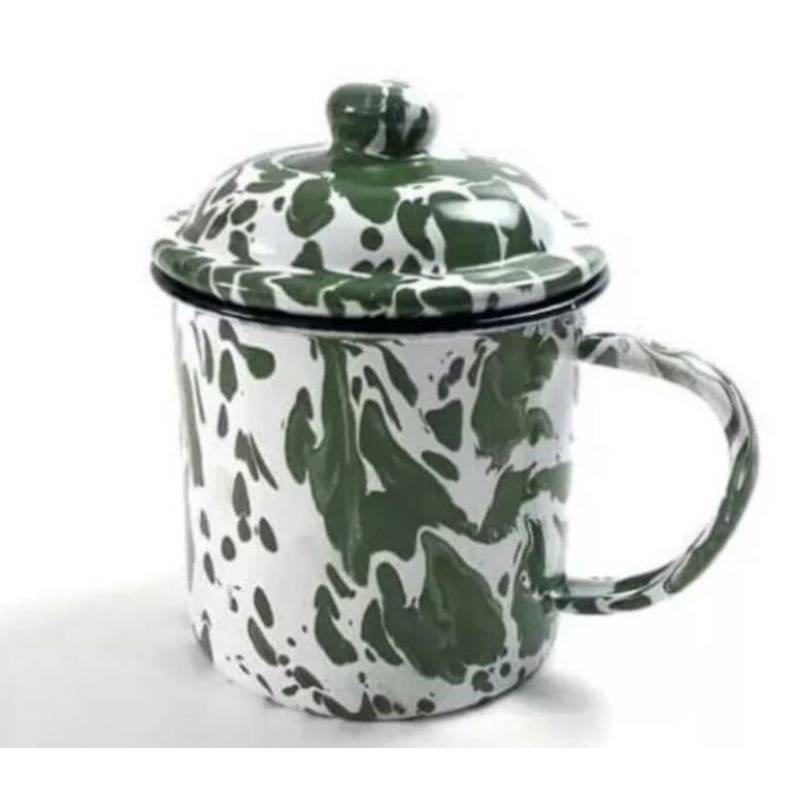 Mug Enamel + Tutup Motif Brilik/Gelas Jadul Brilik + Tutup