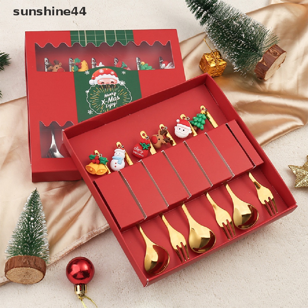 Sunshine 4 / 6Pcs Sendok Teh / Kopi / Es Krim Bahan Stainless Steel Untuk Dekorasi Natal