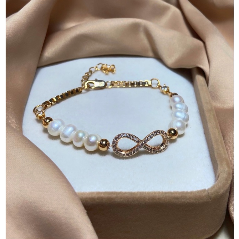 Gelang rhodium lapis emas 18k mutiara air tawar asli lombok Aksesoris Perhiasan lapis emas 18k Mutia