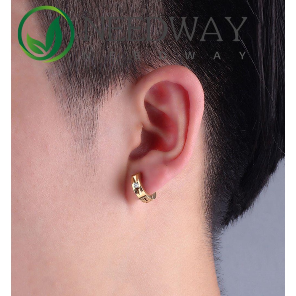 Anting Buckle Geometris Bahan Titanium Steel Gaya Korea Untuk Pria Dan Wanita