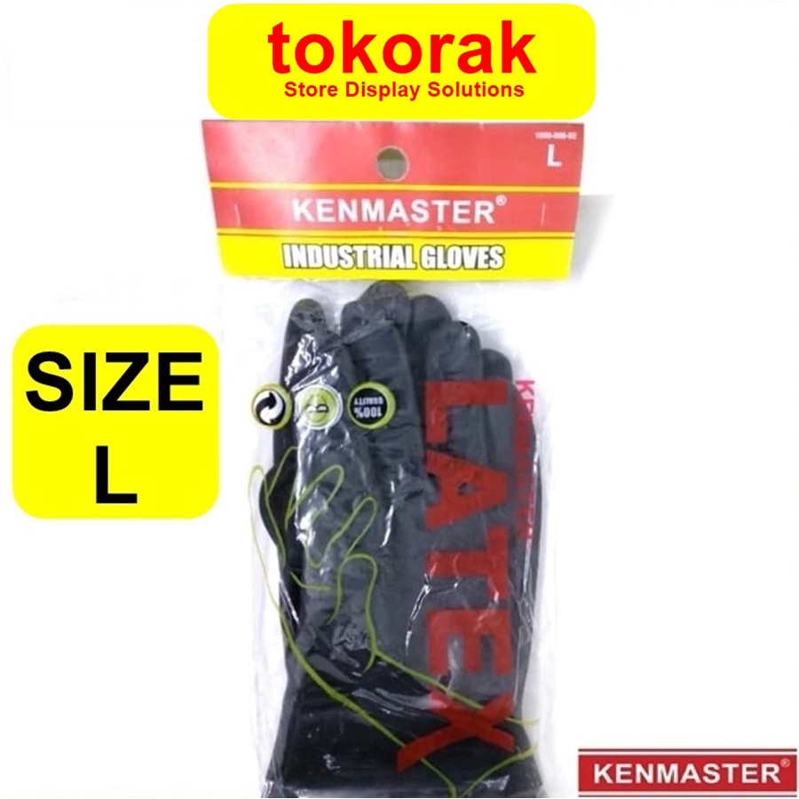 KENMASTER SARUNG TANGAN KARET LATEX L HITAM/ORANGE BERKEBUN