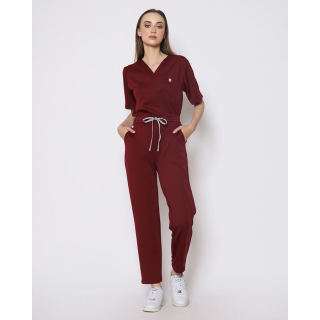THE OG - Maroon Medical Scrub - Baju Jaga Medis Merah Maroon Nervus Scrub