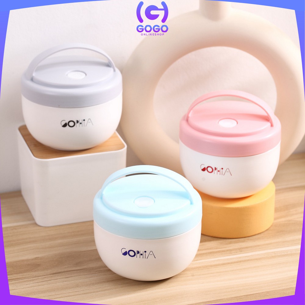 GOGO-C702 Tempat Soup Lunch Box Set 560ML Bentuk Mangkok Dengan Pegangan Anti Tumpah / Tempat Makan Bubur Kotak Bekal Sup Portable BPA FREE