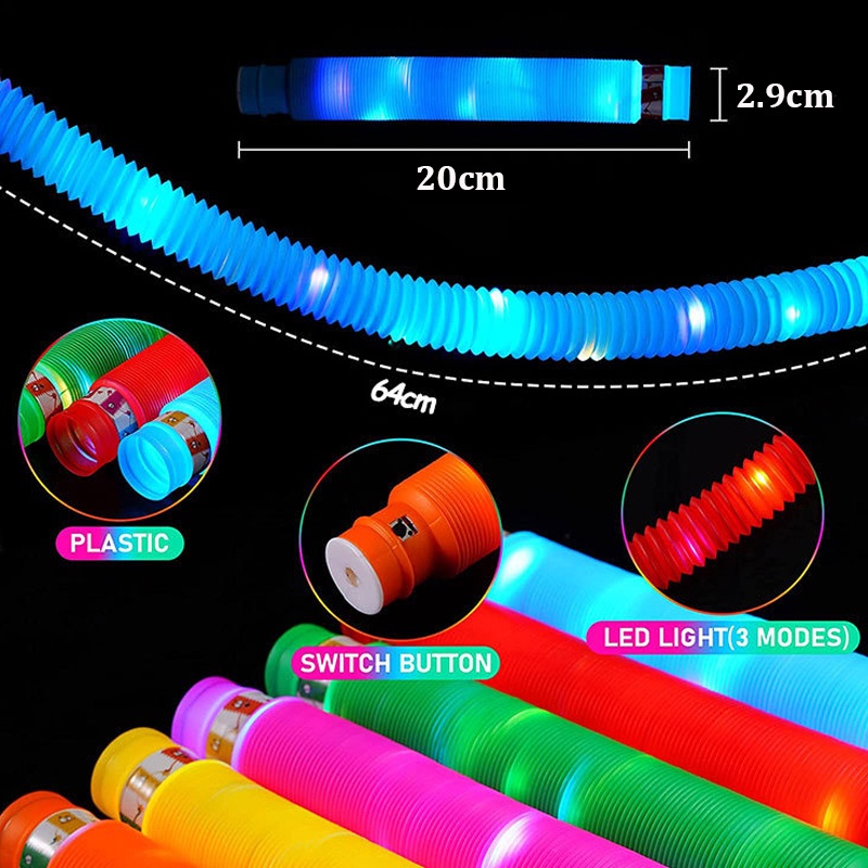 ELITE Mainan LED POP FIDGET TUBES SENSORY TOYS / Light Up Pop Pipes / Pop tubes Lampu LED Ecer (SATUAN)/Mainan Anak Lampu LED Bisa Kreasikan Bentuk Apa Saja