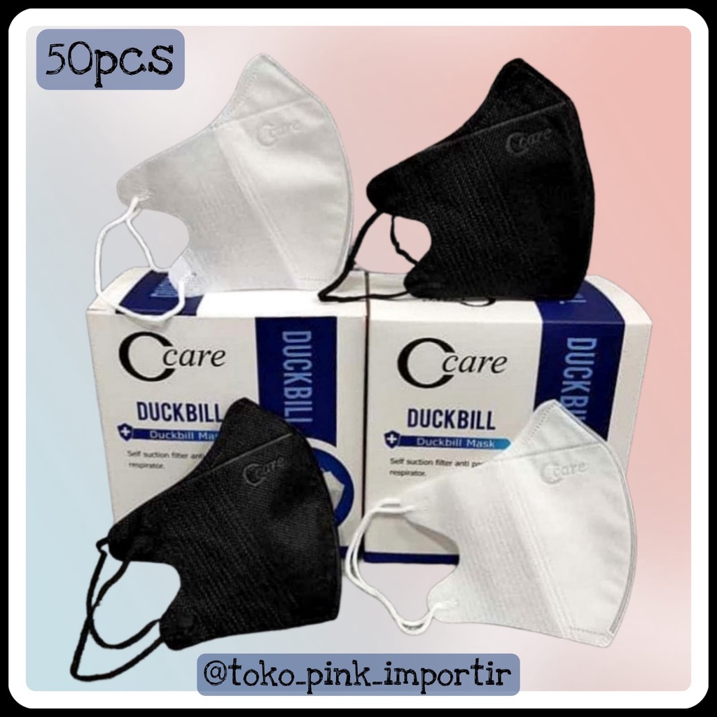 MASKER DEWASA C CARE 4 PLY ISI 50 PCS | CCARE DUCKBILL MASKER ISI 50 PCS | MASKER DUCKBILL CCARE HITAM PUTIH GARIS EMBOSS | MASKER DB DUCKBILL CCARE C CARE DUCKBILL HITAM PUTIH BLACK WHITE EMBOSS ISI 50PCS