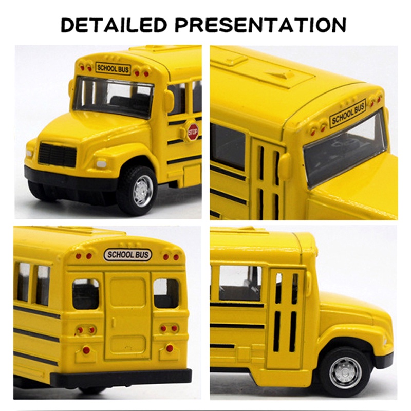 Mainan Model Bus Sekolah Bahan Alloy Skala 1 / 64 Untuk Hadiah Ulang Tahun Anak Laki-Laki