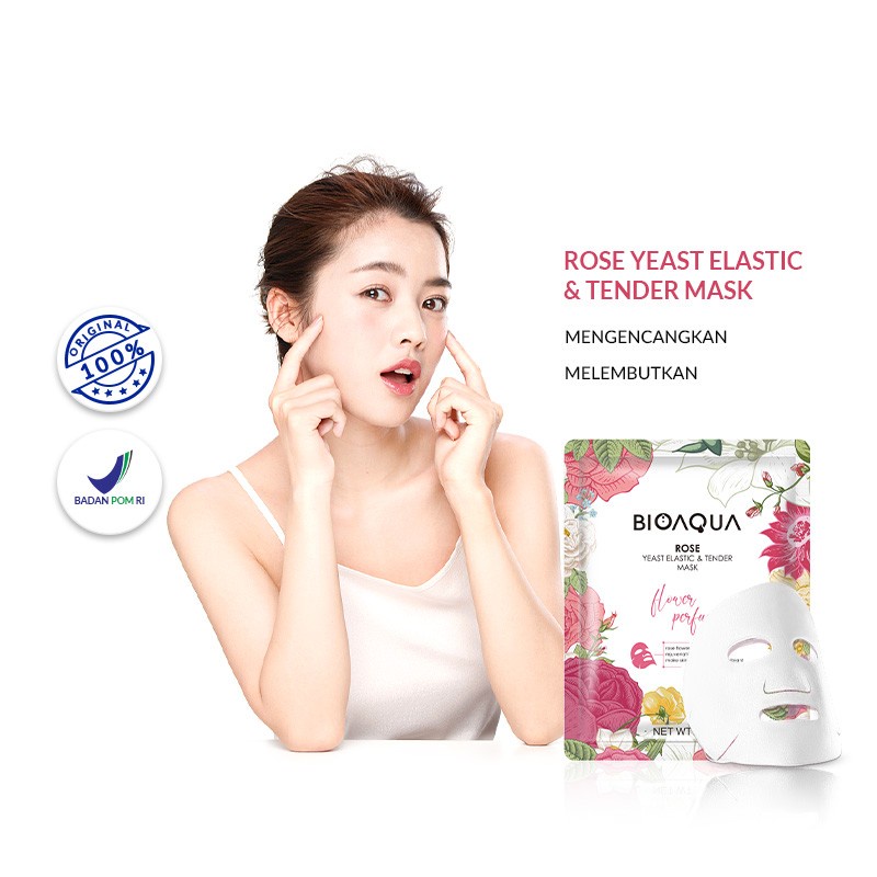 BIOAQUA Sheet Mask Masker Wajah Flowers Series 28g Hydrating Essence Face Mask Brightening dan Anti Acne - Rose