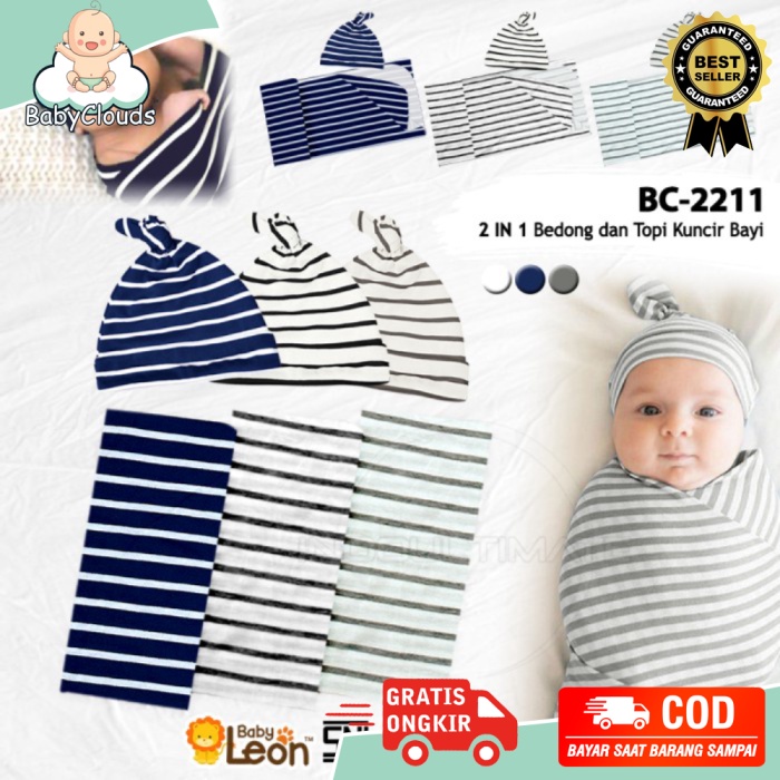 2in1 BABY LEON Bedong  Topi Kupluk Bayi BC-2211 Perlengkapan Bayi - GRAY POLOS
