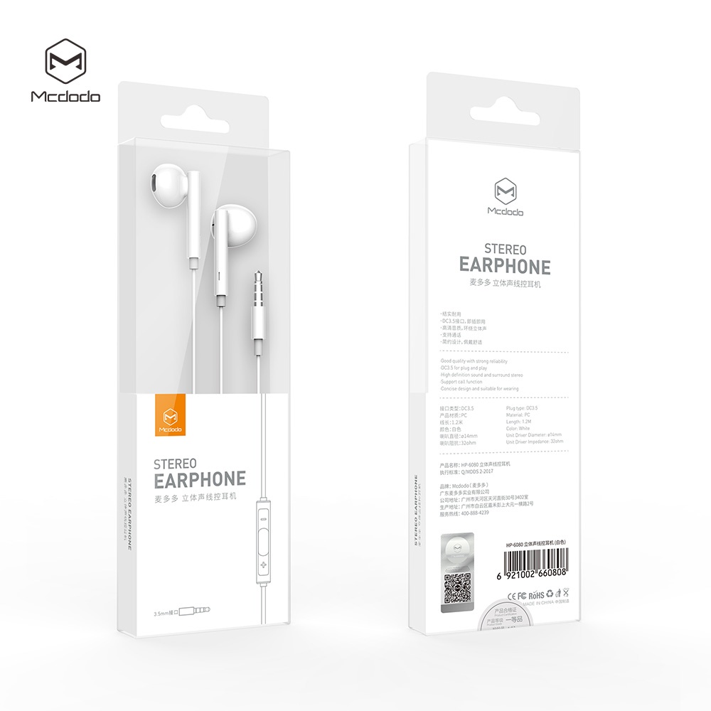 Mcdodo Earphone Stereo HIFI Dengan Kabel Jack 3.5mm + Mic