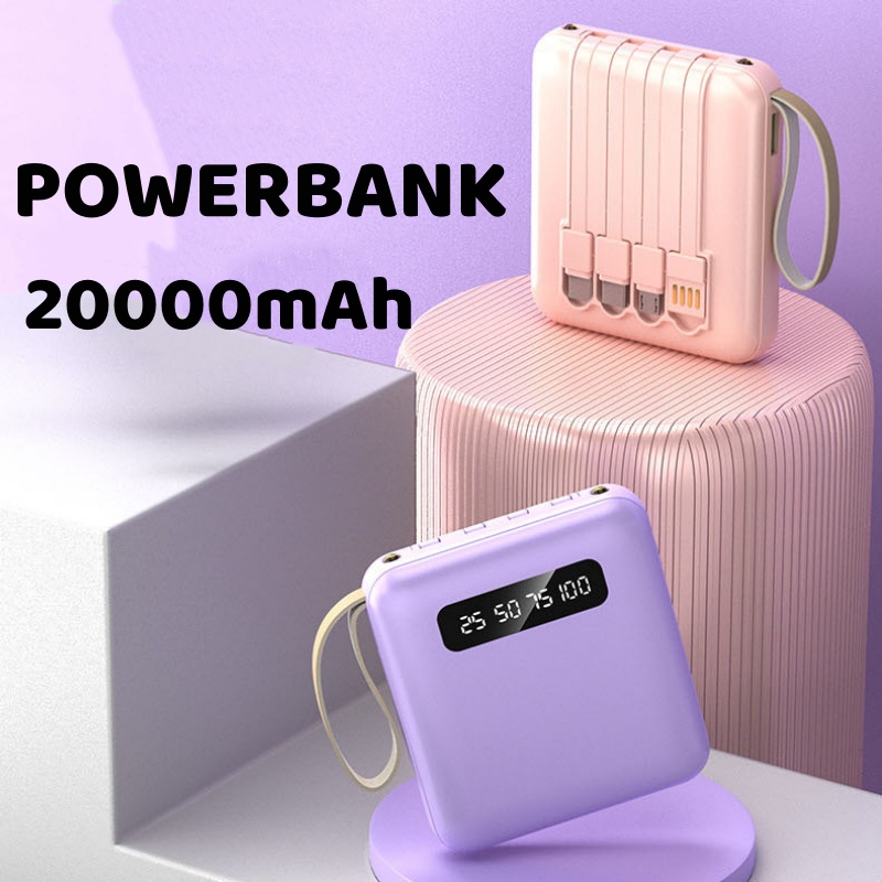 Mini Powerbank 20000mAh Fast Charging Full Capacity Portable Inside Kabel Data Power bank Type C Micro Lightning