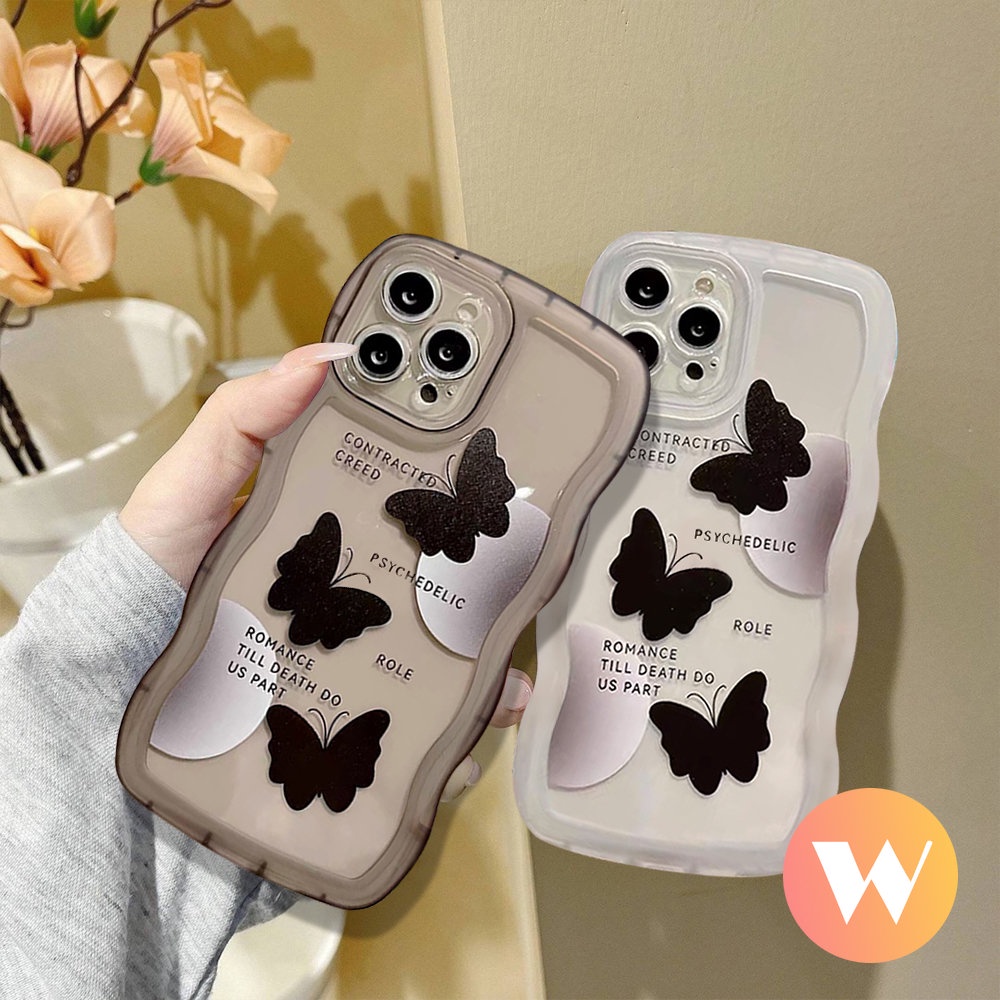 Case Asmara Kupu-Kupu Hitam Samsung A04s A12 A13 A52s A50 A23 A04 A53 A32 A33 A52 A50s A02s A30s A51 A22 A03s A21s A20 A03 M22 M12 A31 A11 Wavy Edge Soft TPU Anti Jatuh Phone Cover