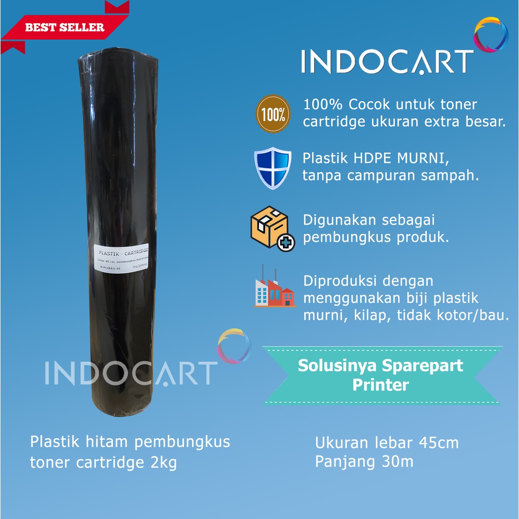 Plastik hitam-lebar 45cm-pembungkus toner cartridge-2kg-30m