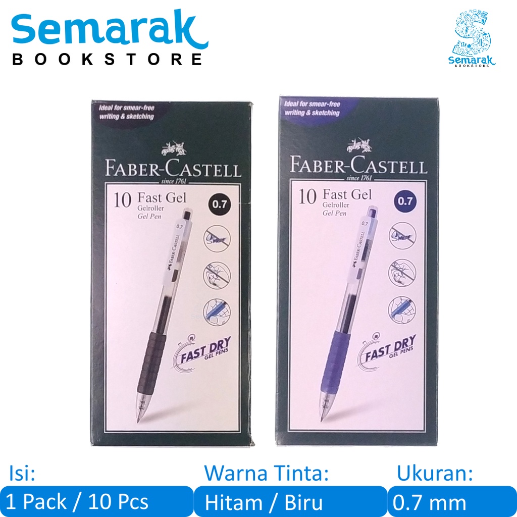 

Faber Castell Fast Gel Ballpoint Pulpen Jel Cepat Kering Anti Luntur 0.7 mm - Hitam / Biru [1 Pack / 10 Pcs]
