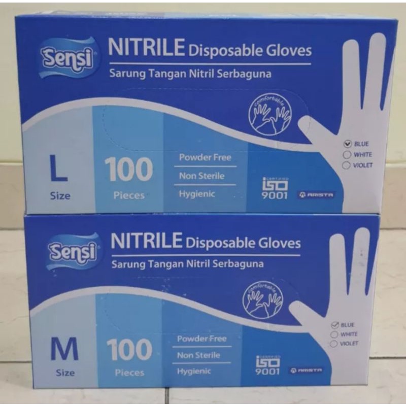 sarung tangan sensi nitril nitrile glove gloves isi 100 original powder free serbaguna