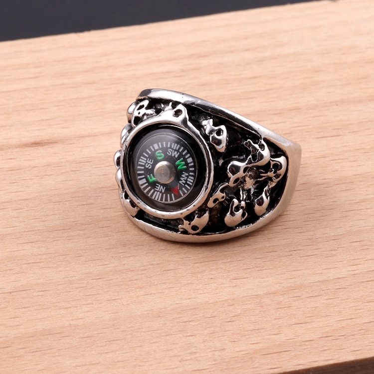 Cincin Bentuk Kompas Bahan Stainless steel Gaya retro Eropa Amerika Untuk Pria