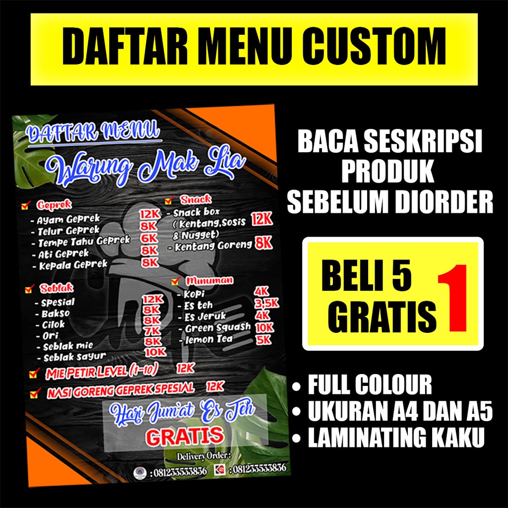 Jual Cetak Daftar Menu Makanan Laminating Shopee Indonesia 4302