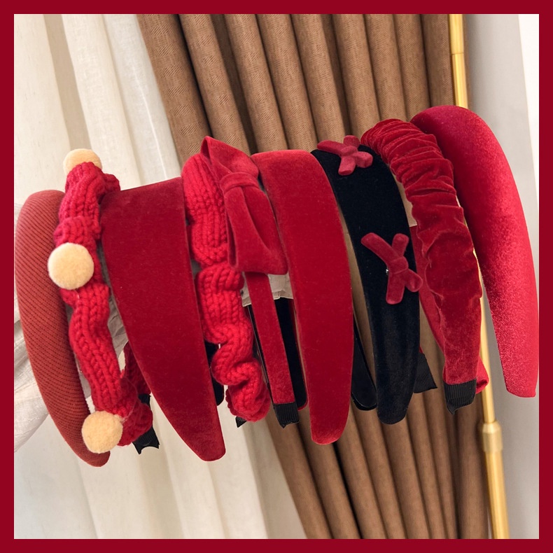 BANDO KAIN VARIASI MERAH TUA MAROON SATIN BULU FURRY NAtal TEKSTUR MOTIF PATTERN PITA BOW RIBBON COLLECTION HEADBAND HAIRBAND KOREA PADDED BENDO MOTIF GARIS BUNGA LEMBUT LEBAR WIDE CNY IMLEK