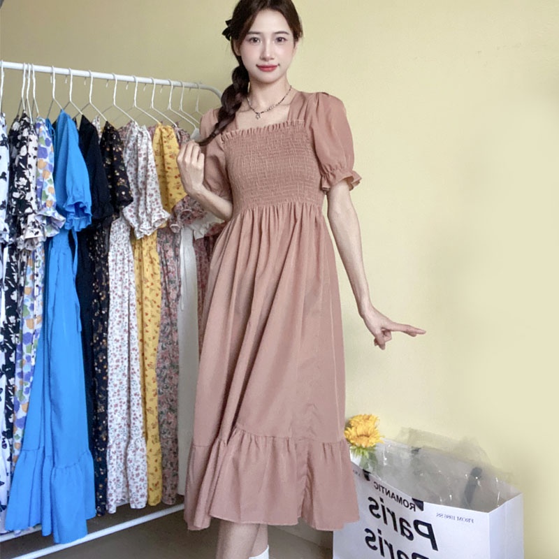 A-line Dress wanita lengan pendek panas floral boho midi gaun