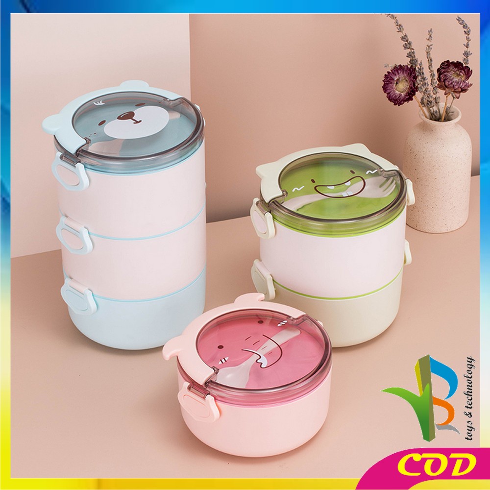 RB-C447 Tempat Makan Anak 3 Tingkat Karakter Kotak Bekal Anak Motif Lucu Rantang Susun Anak Lunch Box Set BPA FREE