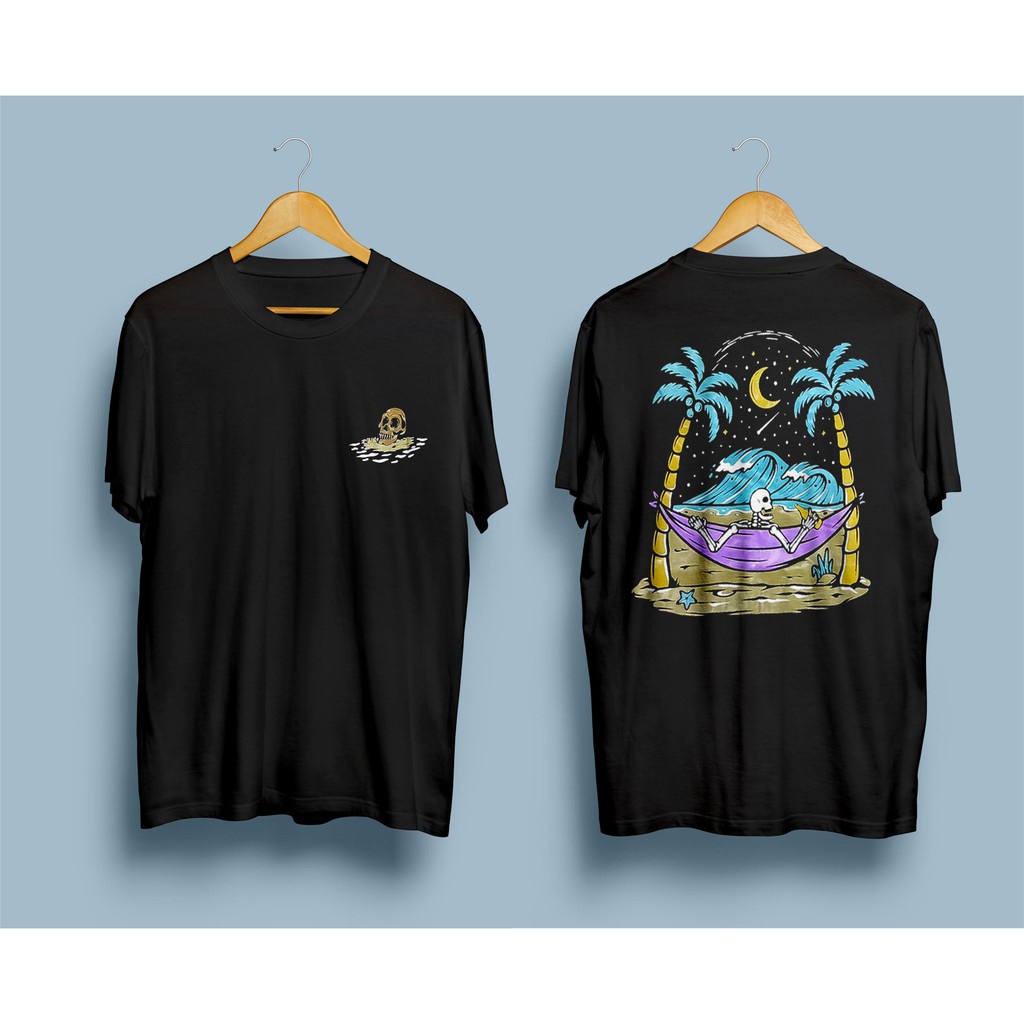 KAOS DISTRO PRIA PANTAI SKULL BEACH HITAM