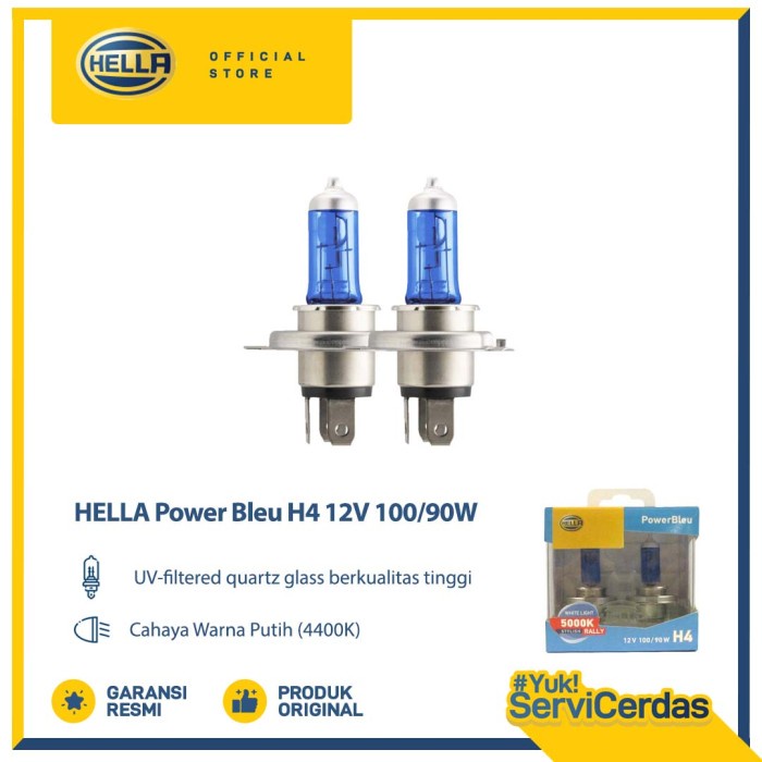 HELLA Bohlam Mobil H4 12V 100/90W 4400K Power Bleu Rally - Bohlam Mobil / Lampu Mobil
