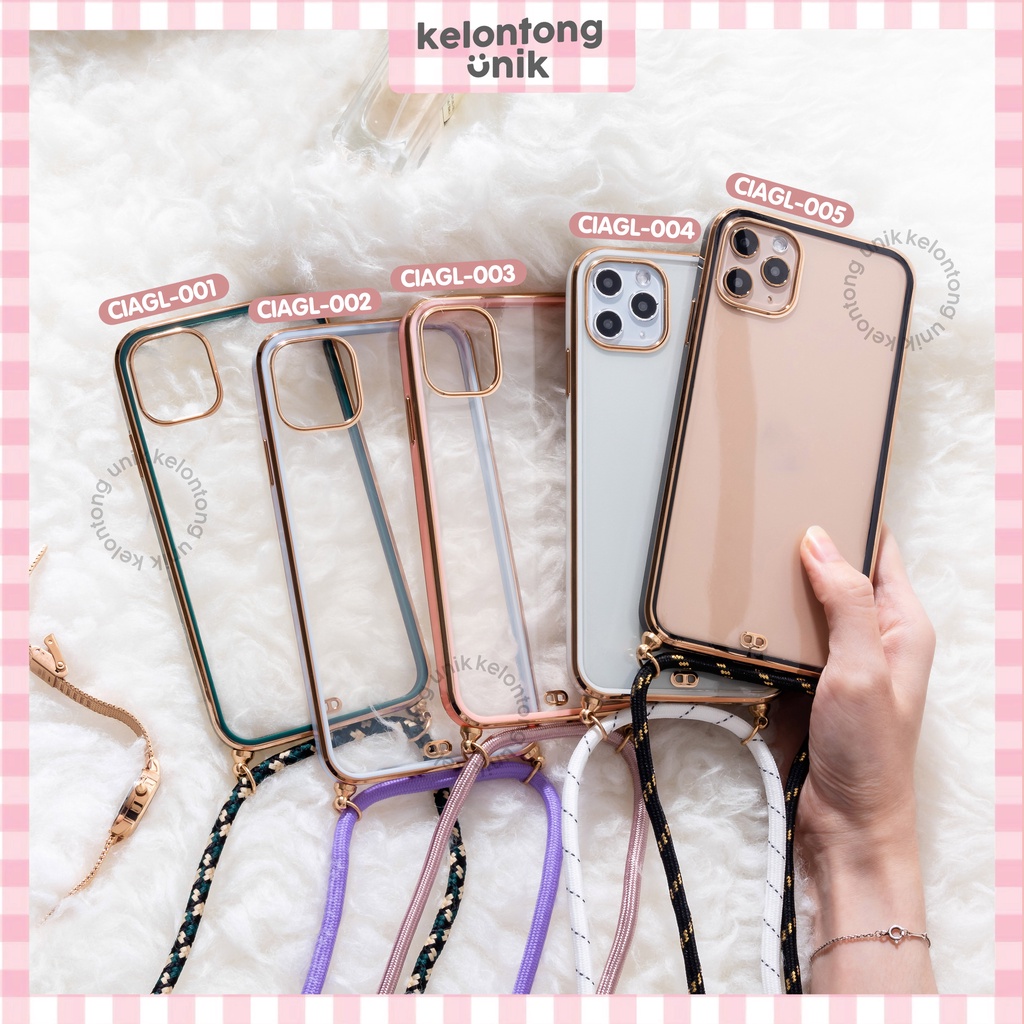 (Seri 2) For iPhone - Anti Crack Gold Plating Lanyard Case/ Sling Case Tali