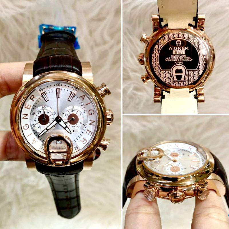 Jam Tangan Aigner Bari Cronograp Super Premium Graden AAA Tali Kulit - Jam Tangan Pria Aigner Bari