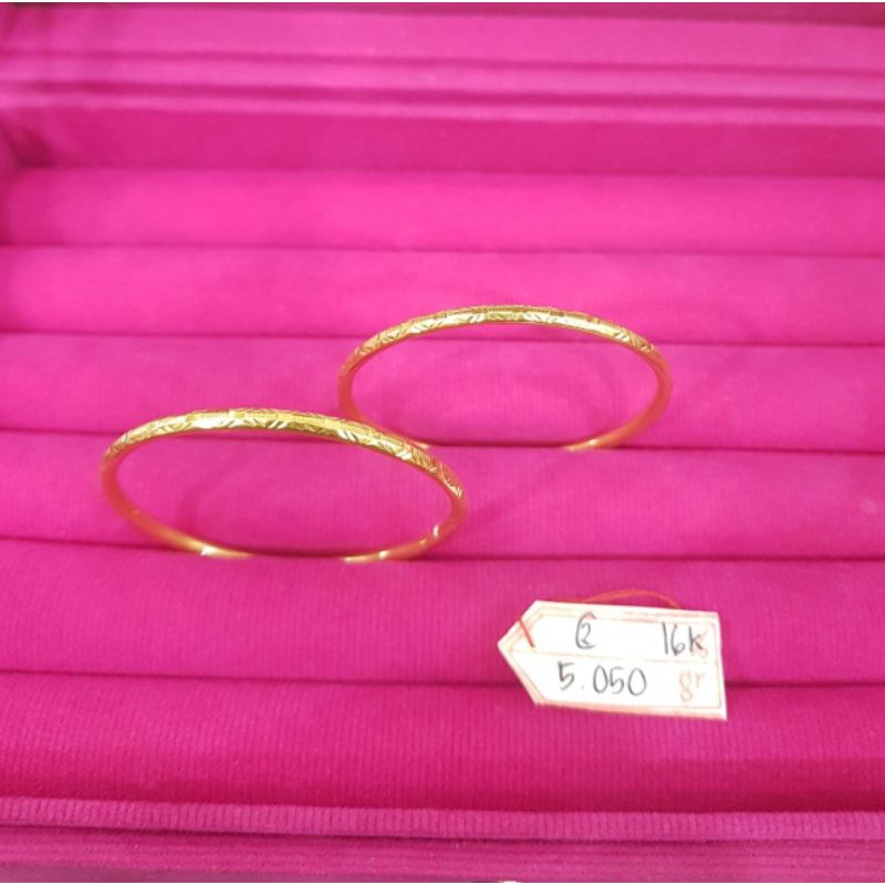 Gl932i322i gelang keroncong isi 2 model batikan emas kuning asli berat 5.050 kadar 70% 16k d 4.1cm u