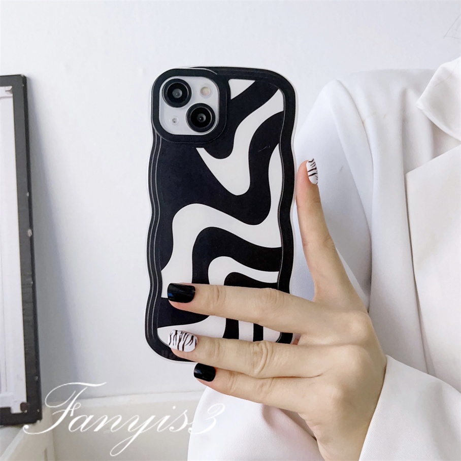 Redmi 12C A1 10C 10A 10 9 9A 9C 9T Note 11 Pro+ 11s 11 10s 10 9s 9 8 Pro Poco X4Pro X3 Pro X3NFC M4 Mi 11 Lite 10TPro Black And White Stripes Wave Frame Phone Case TPU Soft Cover