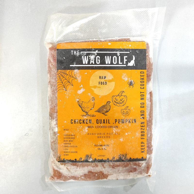 

The Wag Wolf - Raw Food Chicken Quail Pumpkin with Cooked Organ PREMIUM 500g 500 g gram untuk Anjing Kucing Dogfood Catfood Cat Kucing Reptil