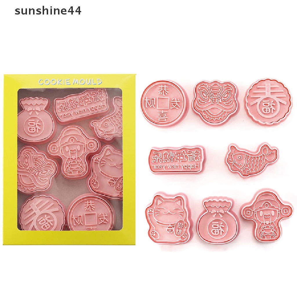 Sunshine 8Pcs Cetakan Kue / Biskuit Bentuk Kartun Festival Musim Semi 3D