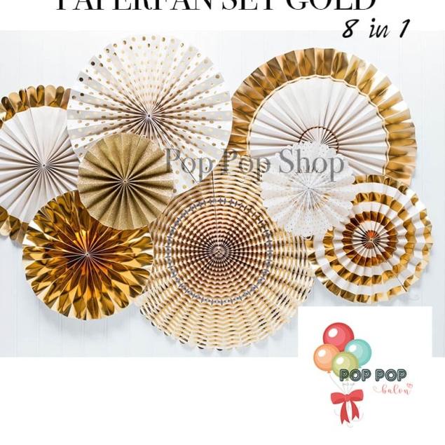 

Paper Fan Gold Set / Kertas Flower Set 8 in 1 Dekorasi