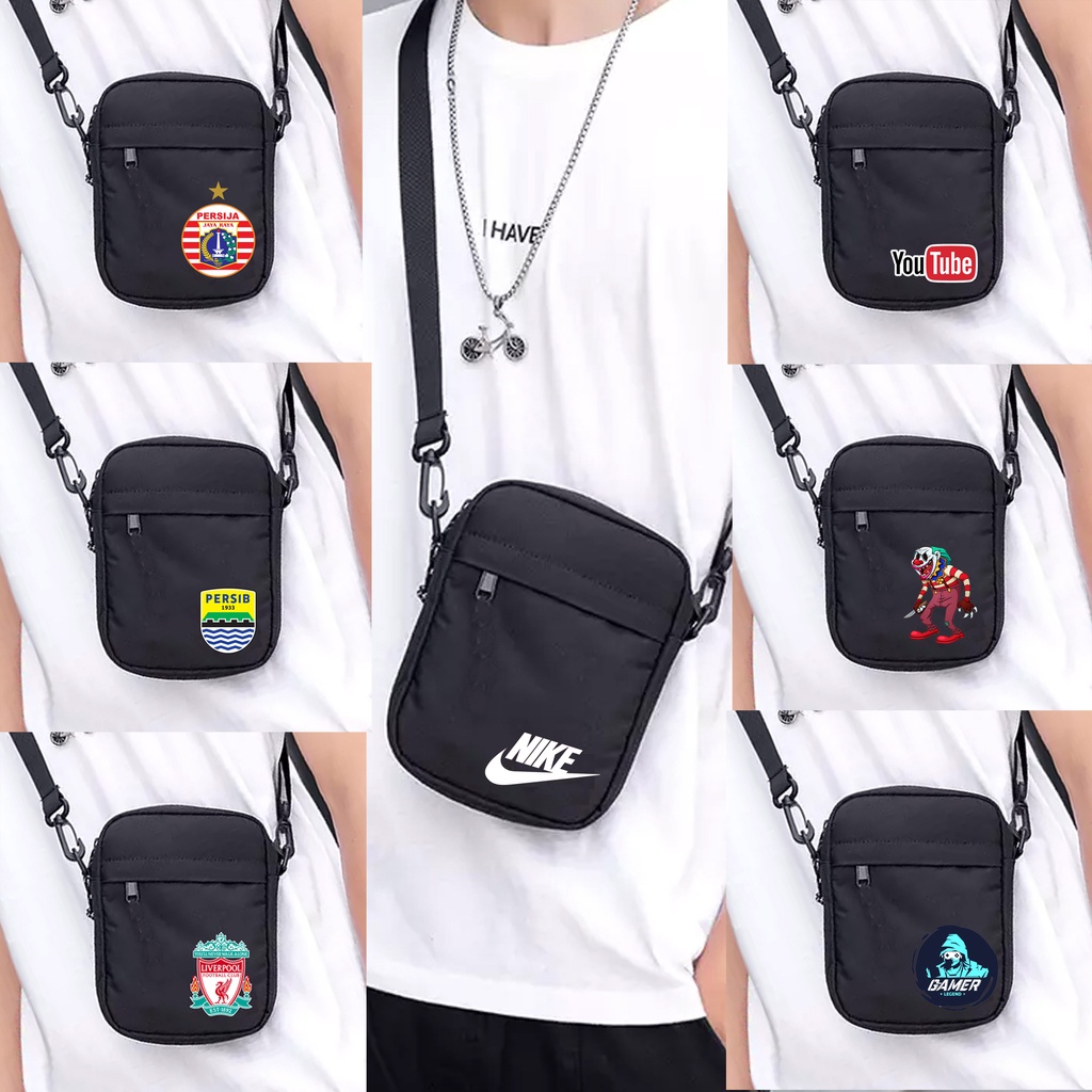 Tas HP  selempang Crossbody Tas Selempang Polos Pria Slempang Kasual Cowok Hitam SLingbag Bahu Keren Murah c2