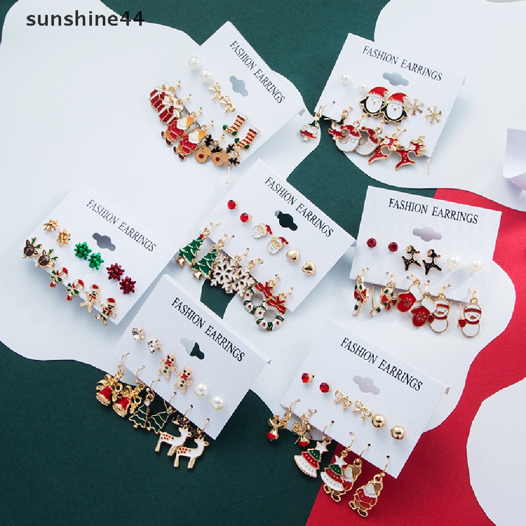 Sunshine 6 Pasang Anting Tusuk Tema Natal / Tahun Baru 2022 Untuk Anak Perempuan 2023