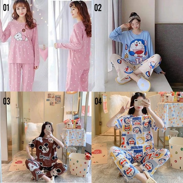 BARU LID9076 - Setelan Piyama Lengan Baju Tidur Wanita Print Karakter- Your Affordable Quality!