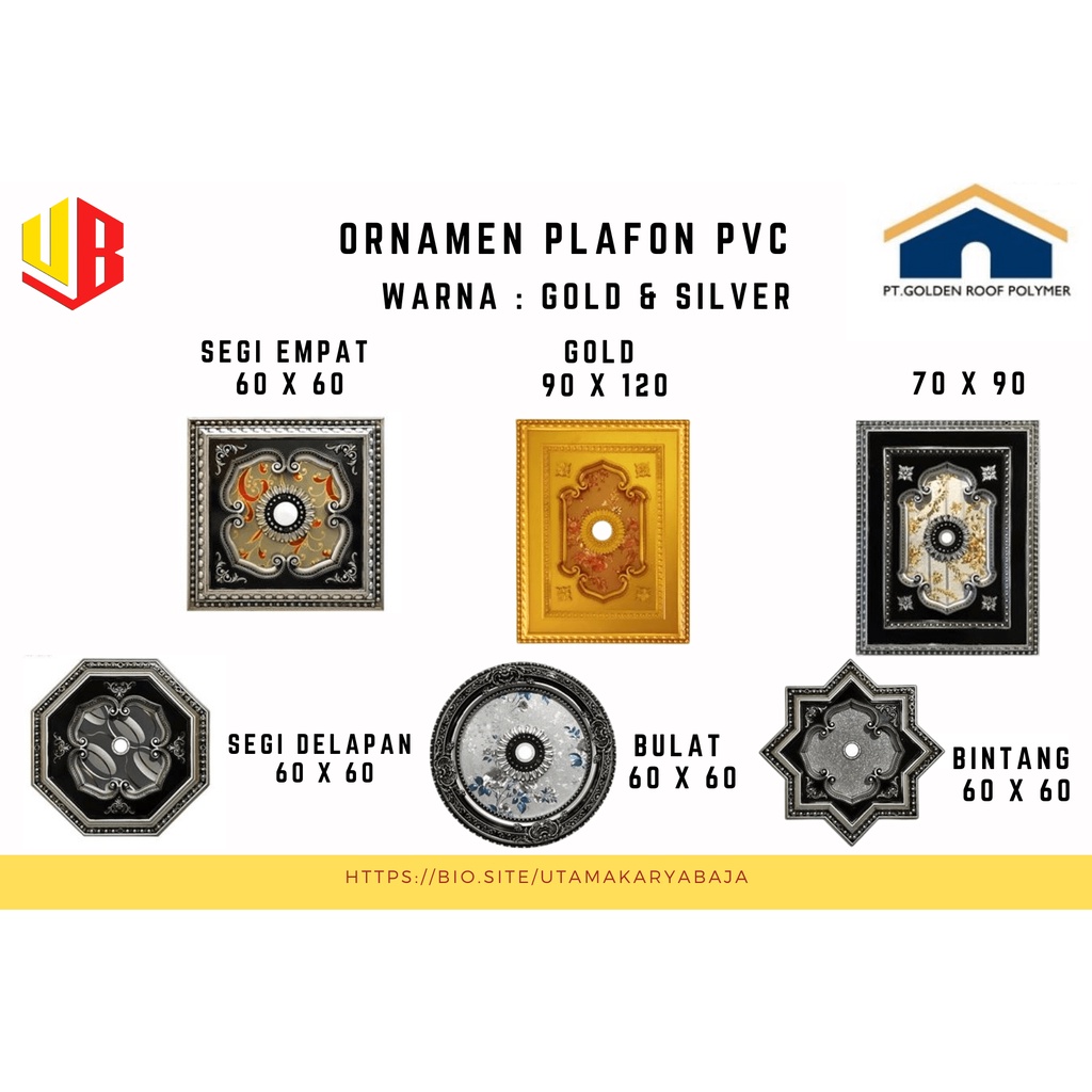 ORNAMEN PLAFON PVC GOLDEN | GOLD & SILVER | 60 X 60