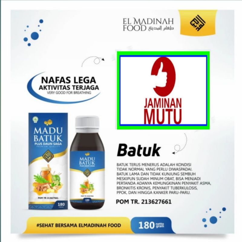 Madu Batuk Gamat EL MADINAH Plus Daun Saga dan Extrak Gamat Emas 180gr Meredakan Flu Batuk dan Demam